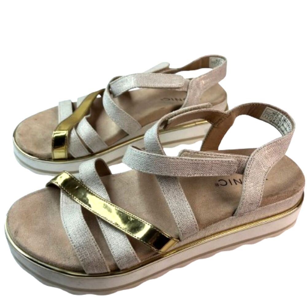 Vionic Kellyn Metallic Slingback Gold/ White Wedge Sandals Size US 7/ UK 5
